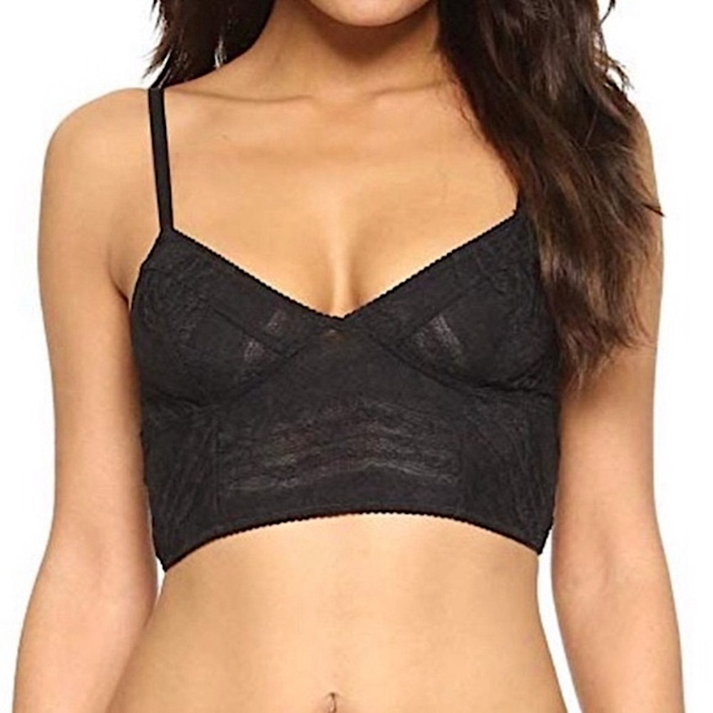 Intimately Free People Black Lacy Bustier-style Longline Bralette
